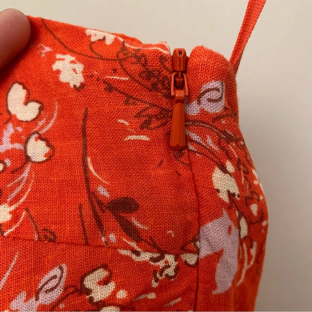 Free People One Shoulder Linen Floral Mini Dress Red Boho